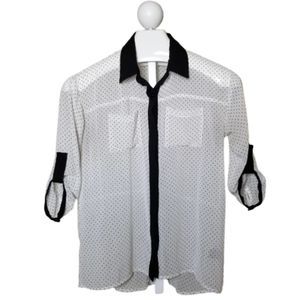 Monteau Sheer Button Up Polka Dot Blouse